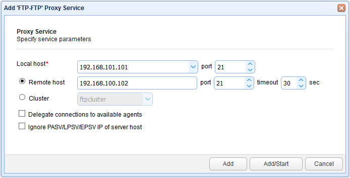 add ftp ftp reverse proxy service parameters